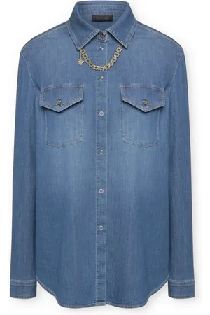 Elena Miro Blouses & Shirts, Dames, Blauw, L, Denim, Denim shirt met ketting