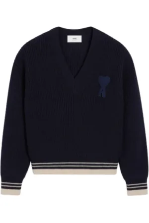 Ami Truien, Heren, Blauw, XS, Geribbelde V-hals trui