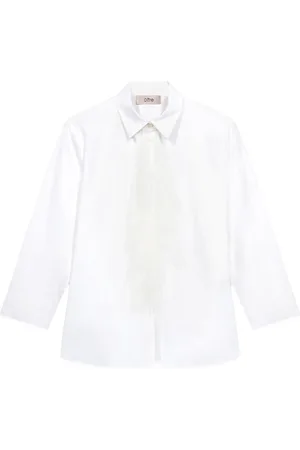 Oltre Blouses & Shirts, Dames, Wit, XL, Oversized popeline overhemd met kant