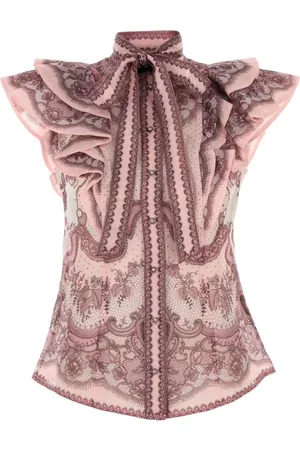 ZIMMERMANN Blouses & Shirts, Dames, Roze, S, Linnen, Gerimpelde aansluitende blouse