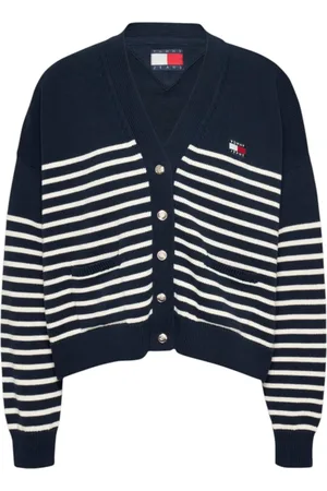 Tommy Hilfiger Truien, Dames, Blauw, M, Katoen, Katoenen vest met voorlogo print