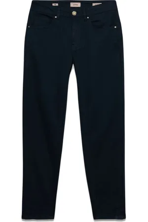 Oltre Broeken, Dames, Blauw, S, Katoen, Skinny broek van katoen en Tencel met decoratieve knoop