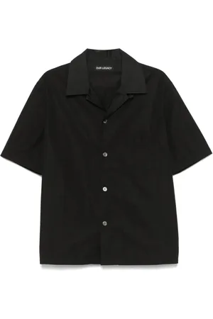 OUR LEGACY Overhemden, Heren, Zwart, 2Xl, Katoen, Zwarte Poplin Camp Kraag Shirt