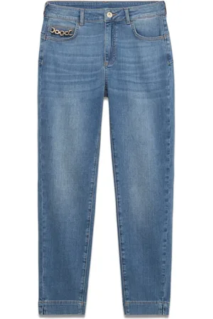Oltre Jeans, Dames, Blauw, XL, Katoen, Skinny push up jeans met kettingdetail