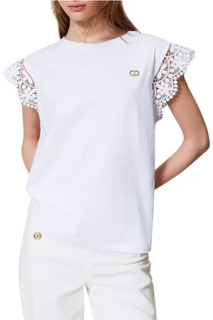 Twin-Set Tops, Dames, Wit, M, Katoen, Wit T-shirt en Polo Set