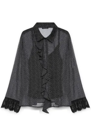 Fiorella rubino Blouses & Shirts, Dames, Zwart, XL, Polyester, Blouse met stippenpatroon en ruches