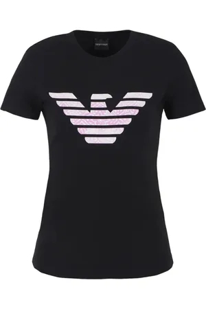Emporio Armani Tops, Dames, Zwart, XL, Katoen, Katoenen T-shirt met Voorkant Logo
