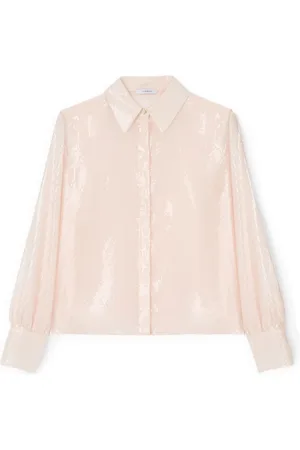 Motivi Blouses & Shirts, Dames, Roze, XL, Tule, Overhemdblouse van tule, volledig geborduurd met pailletten