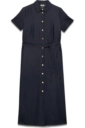 Oltre Kleedjes, Dames, Blauw, 3Xl, Denim, Lang overhemdjurk in denim-look
