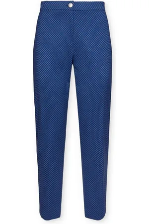 Elena Miro Broeken, Dames, Blauw, L, Recht gesneden broek van jacquardstof