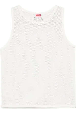 Kenzo Tops, Heren, Wit, L, Katoen, Mesh Katoenen Tanktop met Geweven Label