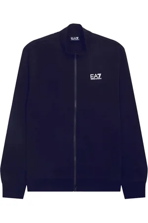 EA7 Sweatshirts & Hoodies, Heren, Blauw, S, Katoen, Blauwe Rits Trui Sportieve Moderne Stijl
