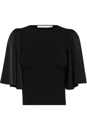Gestuz Blouses & Shirts, Dames, Zwart, S, Elegante Zwarte Top met Ruches Mouwen