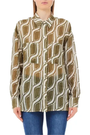 Liu Jo Blouses & Shirts, Dames, Groen, XS, Chique Ramie Shirt met Metalen Logo