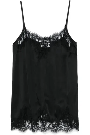 ERMANNO SCERVINO Tops, Dames, Zwart, S, Katoen, Zwarte Top met Bloemenkant