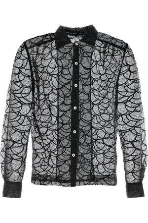 BODE Overhemden, Heren, Zwart, L, Nylon, Pewter Shoal Lange Mouw Shirt