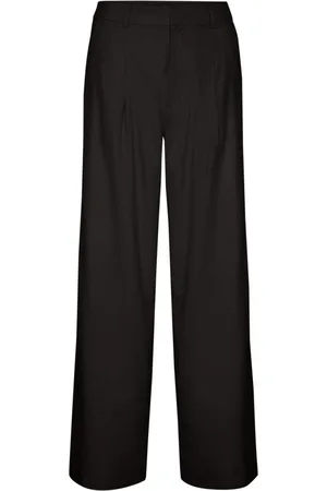 Gestuz Broeken, Dames, Zwart, L, Linnen, Zwarte Linnen Wijde Pijp Broek