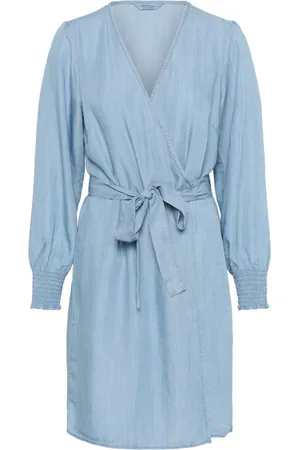 Part Two Kleedjes, Dames, Blauw, XS, Denim, Lichtblauwe Denim Jurk met V-Hals