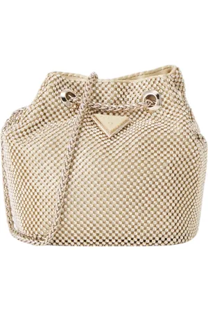 Guess Tassen, Dames, Geel, ONE Size, Leer, Eco-lederen emmer tas met decoratieve strass