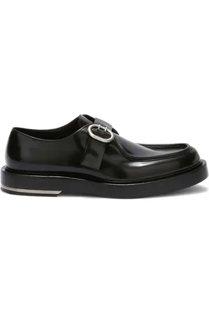 Jil Sander Schoenen, Heren, Zwart, 42 EU, Metalen Hak Leren Loafers met Verstelbare Band