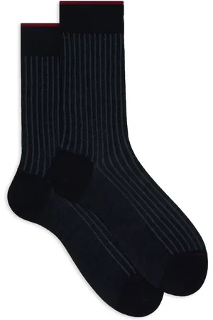Gallo Ondergoed, Heren, Veelkleurig, M, Katoen, Korte blauwe twin-rib katoenen en wollen sokken voor heren.