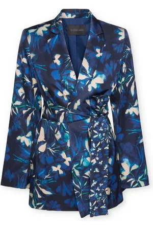 Elena Miro Jassen, Dames, Blauw, M, Elegante bedrukte jas met riem