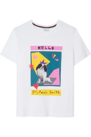 Paul Smith Tops, Dames, Wit, S, Katoen, Geometric Dog Print T-Shirt