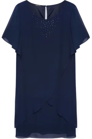 Fiorella rubino Kleedjes, Dames, Blauw, 4Xl, Polyester, Elegante jurk met overlays