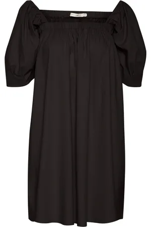 Gestuz Kleedjes, Dames, Zwart, L, Linnen, Zwarte Linnen Korte Jurk met Volant