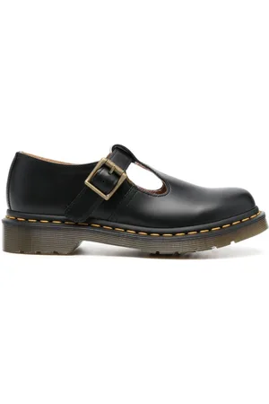 Dr. Martens Schoenen, Dames, Zwart, 39 EU, Leer, Zwarte Leren T-Bar Platte Schoenen