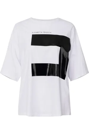 Elisabetta Franchi Tops, Dames, Wit, XS, Katoen, Chique Ivoor T-shirt met Logoprint