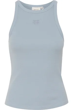 Gestuz Tops, Dames, Blauw, M, Logo Tank Top Grijs Blauw