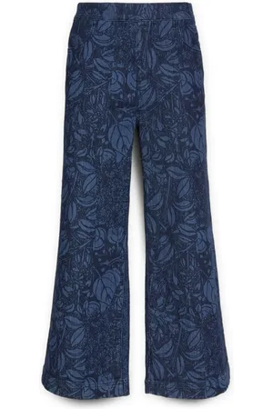 Elena Miro Broeken, Dames, Blauw, L, Bedrukte, cropped jeans