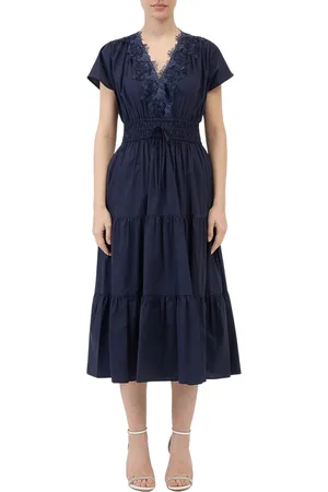 ERMANNO SCERVINO Kleedjes, Dames, Blauw, L, Katoen, Blauwe Jurk met Kantafwerking