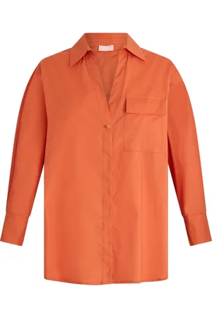 Liu Jo Blouses & Shirts, Dames, Oranje, XS, Katoen, Oranje Katoenen Popeline Overhemd met Franse Kraag