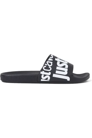 Roberto Cavalli Schoenen, Heren, Zwart, 39 EU, Logo Pool Slide in Zwart/Wit