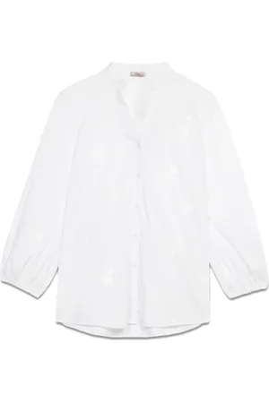 Oltre Blouses & Shirts, Dames, Wit, XL, Katoen, Popeline overhemd met bloemenborduursel