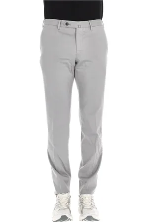 PT Torino Broeken, Heren, Grijs, XL, Katoen, Slim Fit Katoen-Zijden Broek Grijs