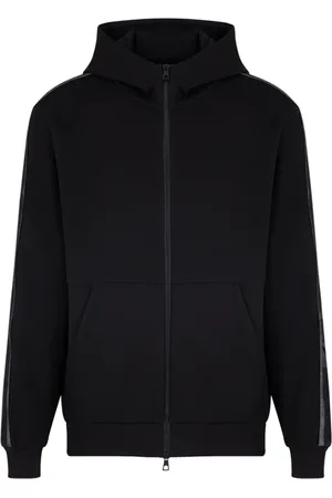 EA7 Sweatshirts & Hoodies, Heren, Zwart, L, Katoen, Zwarte rits hoodie sportieve casual stijl