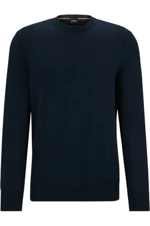 HUGO BOSS Truien, Heren, Blauw, M, Katoen, Katoenen sweatshirt met lange mouwen en ronde hals