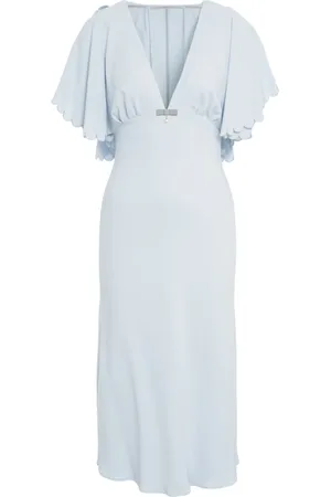 Elisabetta Franchi Kleedjes, Dames, Blauw, L, Blauwe Retro Jurk met Golvende Zoom