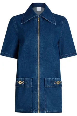 Patou Kleedjes, Dames, Blauw, M, Blauwe Jurk met Rits aan de Voorkant en Zakken
