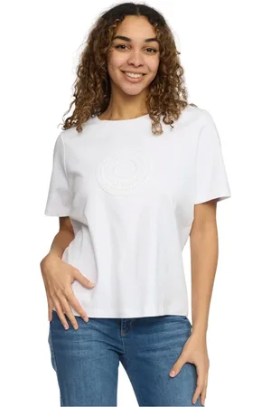 2-Biz Tops, Dames, Wit, M, Katoen, Witte T-shirt met geborduurd detail