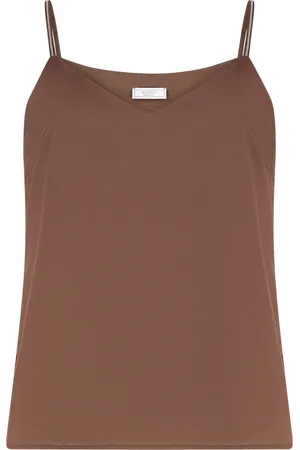 PESERICO SIGN Tops, Dames, Bruin, L, Katoen, Katoenmix Top met Zijsplitten