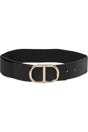 Twin-Set Accessoires, Dames, Zwart, L, Leer, Logo Gesp Elastische Riem Kinderen Zwart