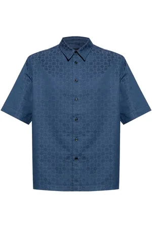 Givenchy Overhemden, Heren, Blauw, XL, Katoen, Blauw Monogram Textuur Shirt Marineblauw