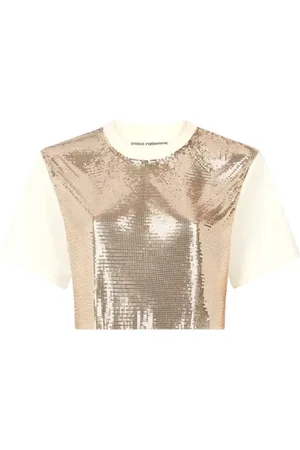 Paco rabanne Tops, Dames, , M, Katoen, Sequin Short-Sleeve Cropped Top