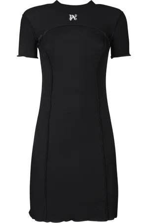 Palm Angels Kleedjes, Dames, Zwart, XS, Polyester, Zwarte Jurk met Geborduurd Logo