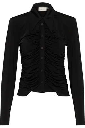 Gestuz Blouses & Shirts, Dames, Zwart, XL, Zwarte Gedrapeerde Overhemdblouse