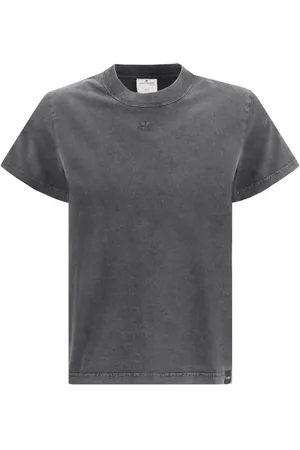 Courrèges Tops, Dames, Grijs, S, Katoen, Iconisch Logo Katoenen T-shirt Monochroom Patroon
